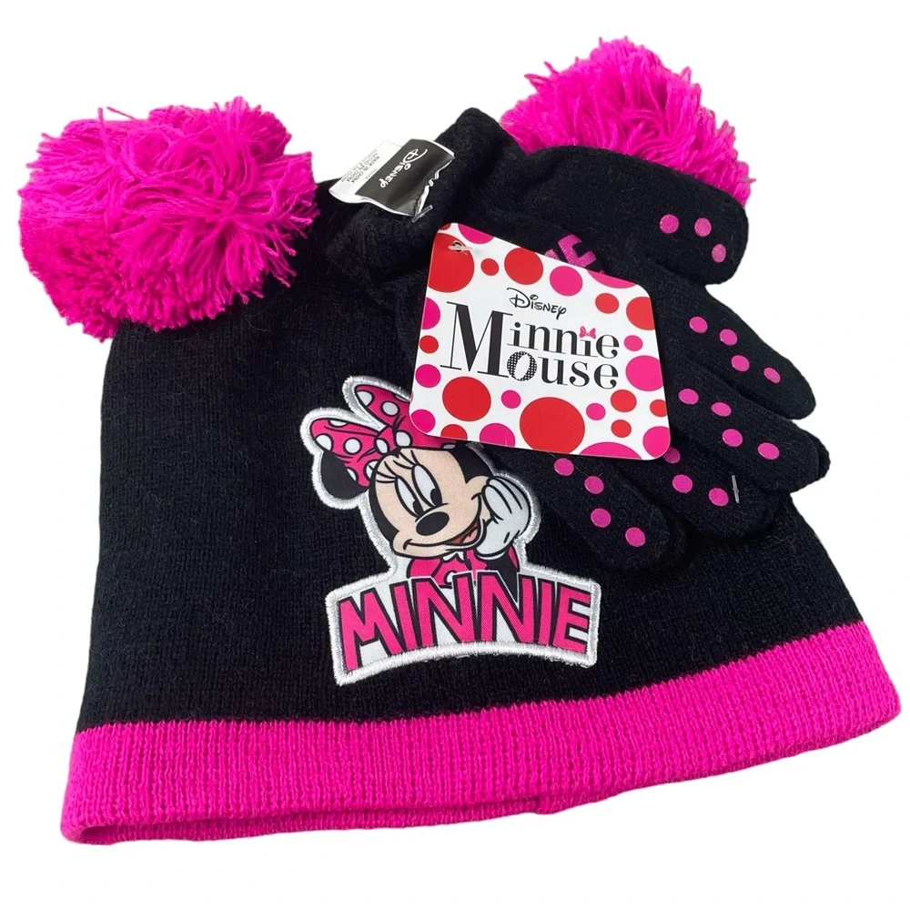 Disneys Minnie Girls Beanie Hat and Glove Mitten Set